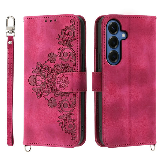 Galaxy S26 Handyhülle – Blumenmuster PU-Leder-Geldbörsen- mit Riemen