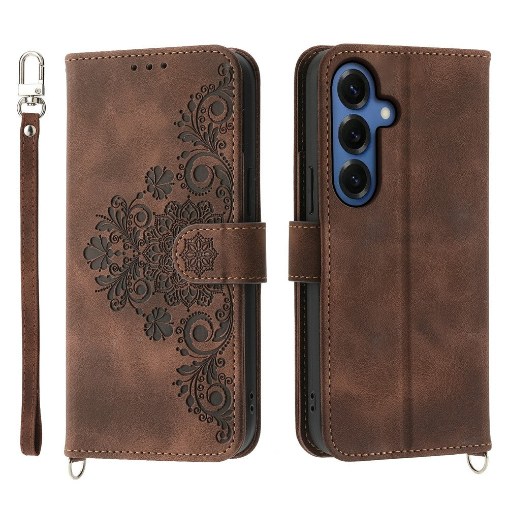 For Samsung Galaxy S26 Case Flower Pattern PU Leather Wallet Phone Cover with Strap