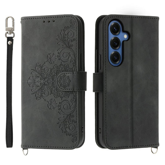 Galaxy S26 Handyhülle – Blumenmuster PU-Leder-Geldbörsen- mit Riemen
