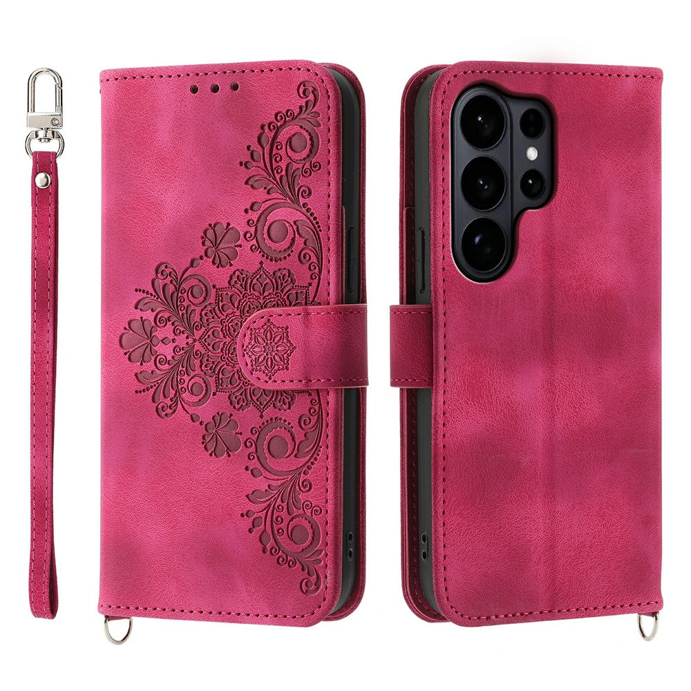 For Samsung Galaxy S26 Ultra Case Flower Pattern PU Leather Wallet Phone Cover with Strap