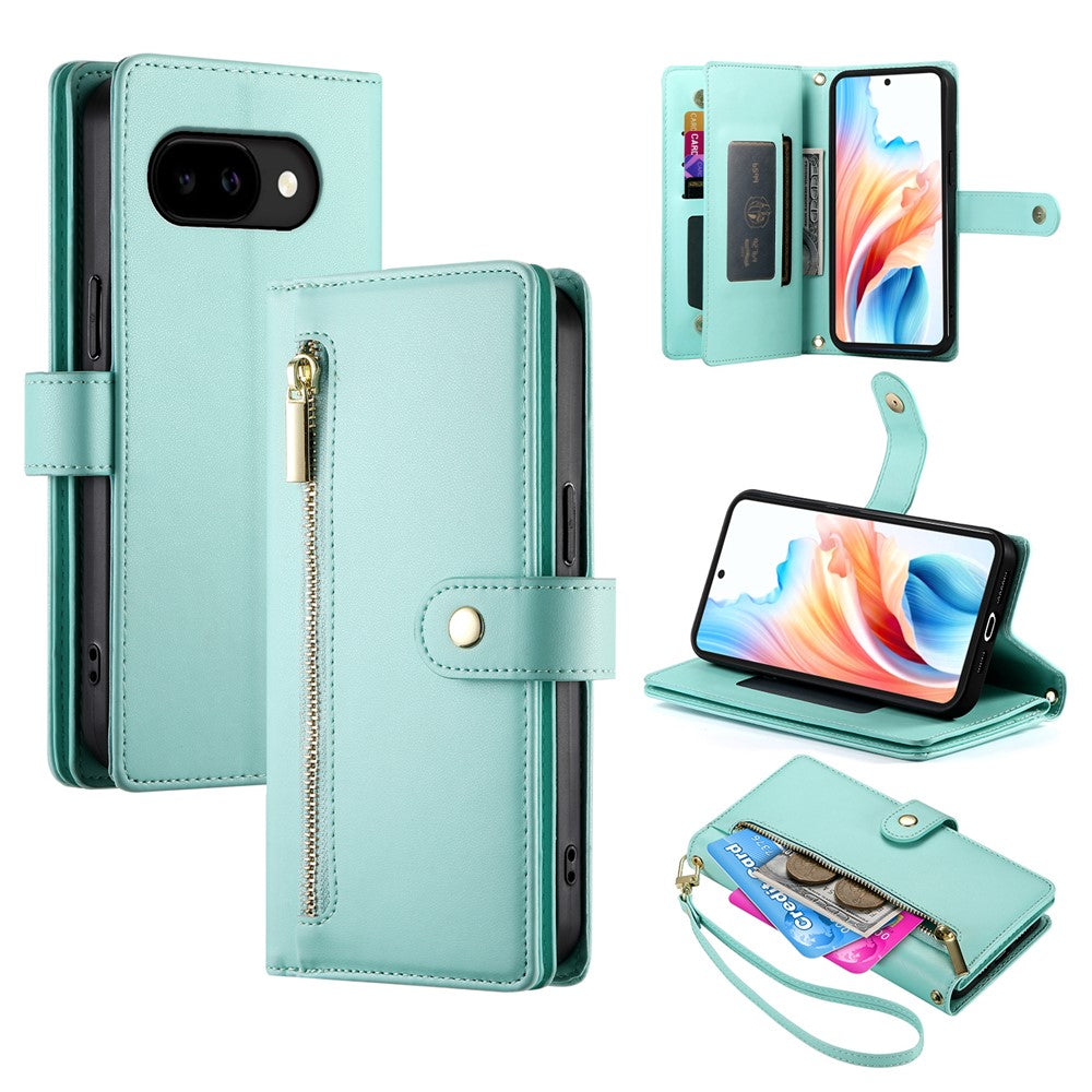 For Google Pixel 10a Case Zipper Pocket Wallet Leather Phone Cover with Straps