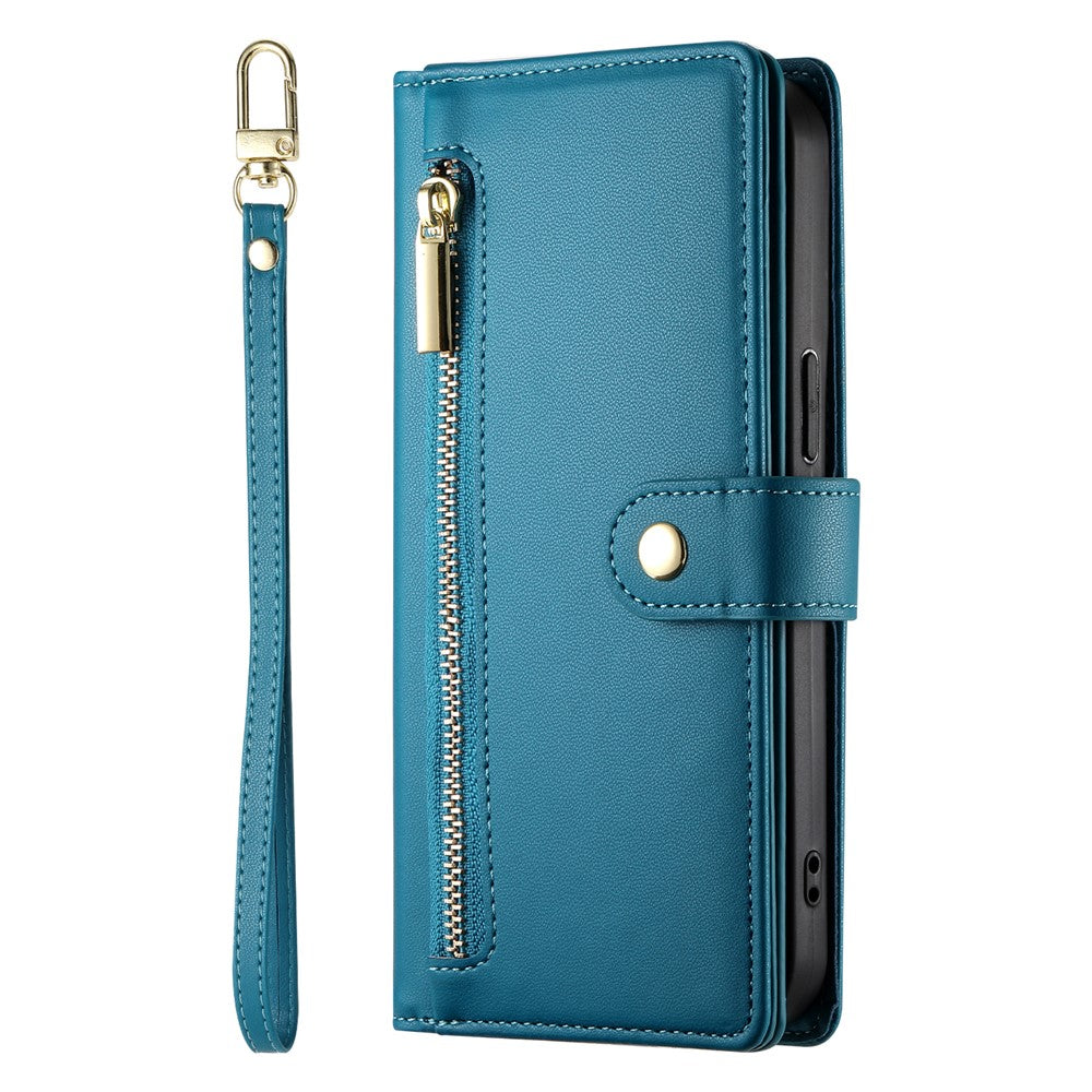 For Samsung Galaxy S26 Case Zipper Pocket Wallet Leather Phone Cover with Straps