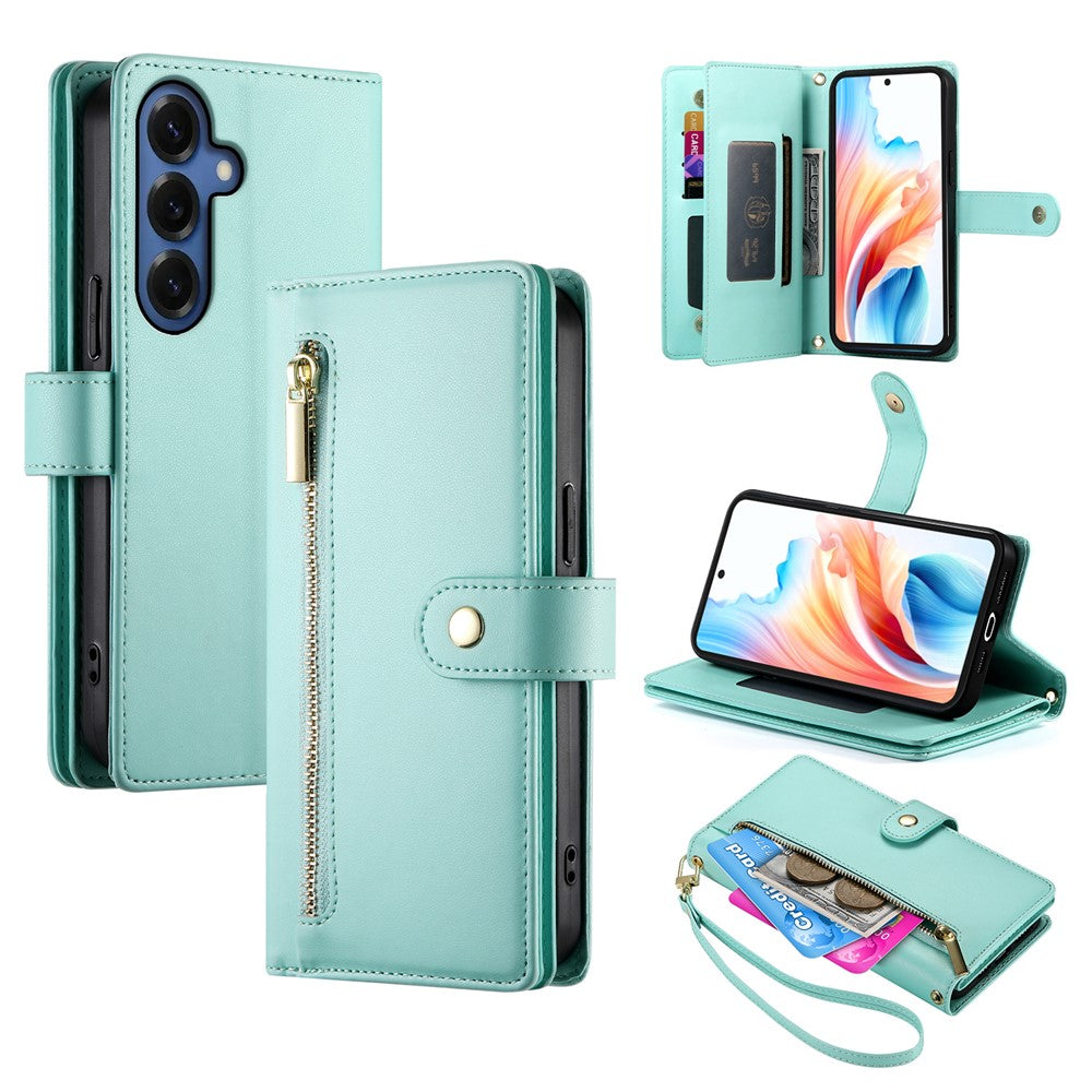 For Samsung Galaxy S26 Case Zipper Pocket Wallet Leather Phone Cover with Straps