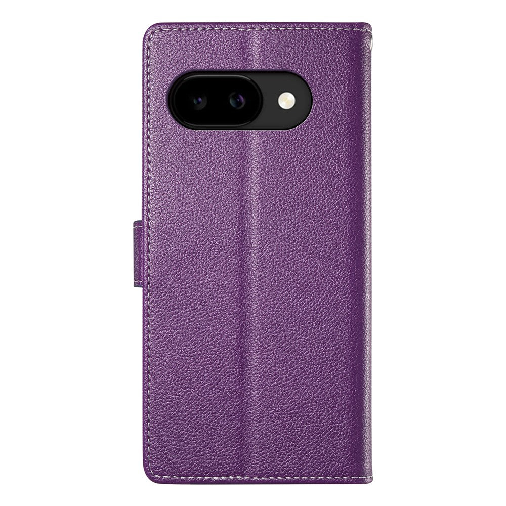 For Google Pixel 10a Case Magnetic Snap Litchi Texture Leather Wallet Phone Cover with Wrist Strap