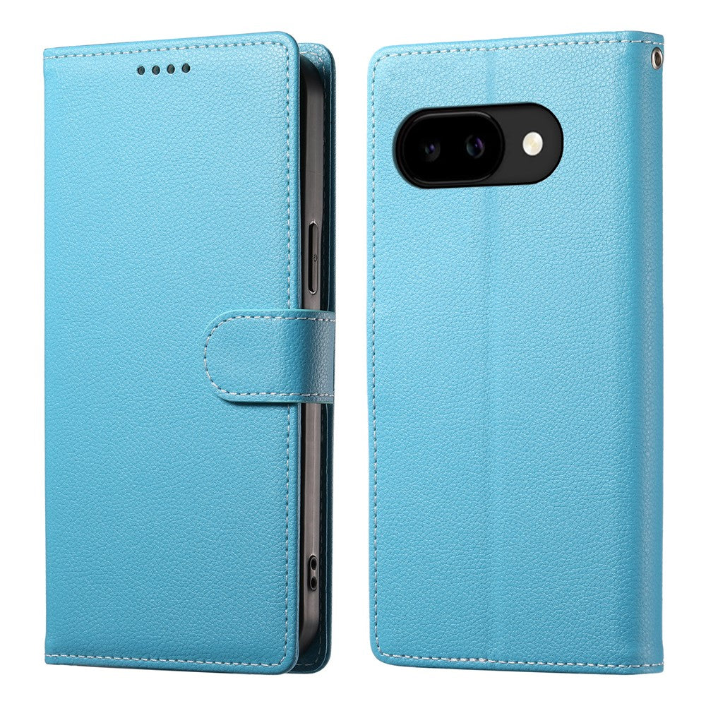 For Google Pixel 10a Case Magnetic Snap Litchi Texture Leather Wallet Phone Cover with Wrist Strap
