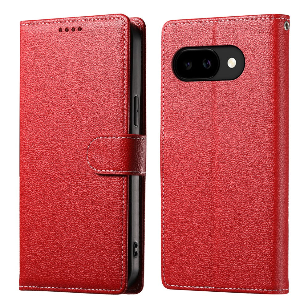 For Google Pixel 10a Case Magnetic Snap Litchi Texture Leather Wallet Phone Cover with Wrist Strap