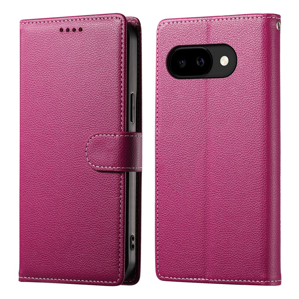 For Google Pixel 10a Case Magnetic Snap Litchi Texture Leather Wallet Phone Cover with Wrist Strap