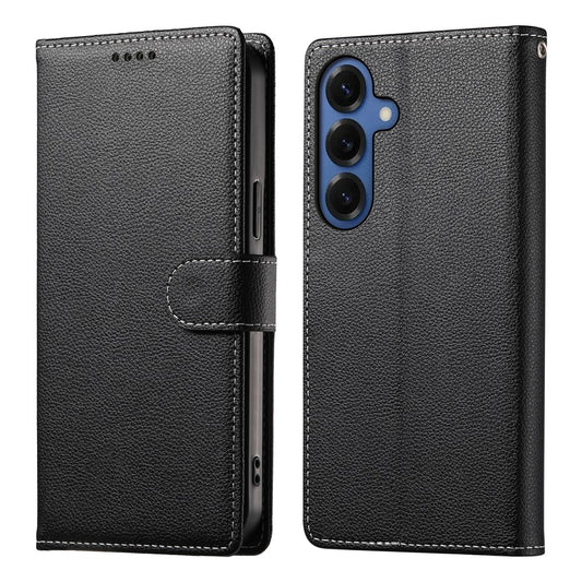 Galaxy S26 Handyhülle – mit Magnetverschluss, Litschi-Textur, Leder-Geldbörsen- mit Handschlaufe