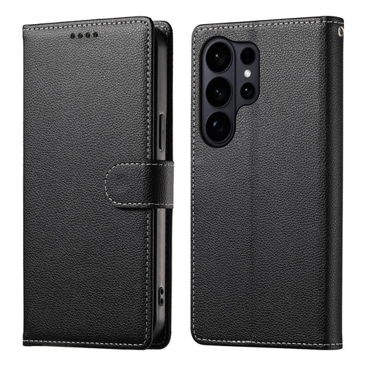 Galaxy S26 Ultra Handyhülle – mit Magnetverschluss, Litschi-Textur, Leder-Geldbörsen- mit Handschlaufe