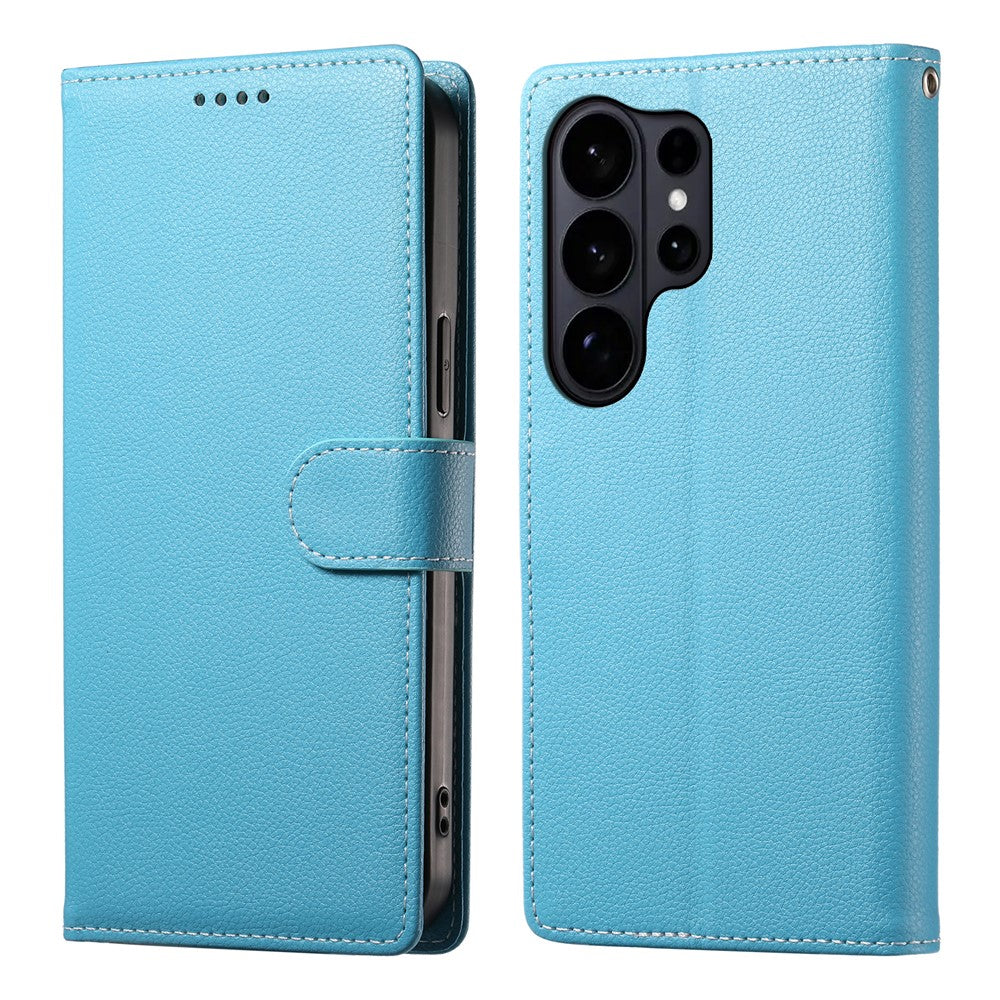 For Samsung Galaxy S26 Ultra Case Magnetic Snap Litchi Texture Leather Wallet Phone Cover with Wrist Strap