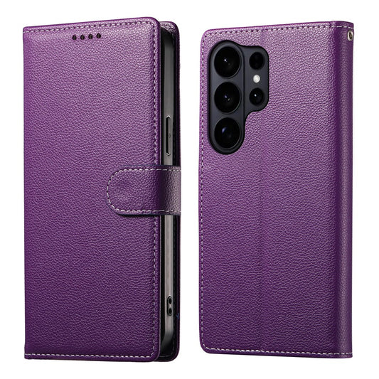 Galaxy S26 Ultra Handyhülle – mit Magnetverschluss, Litschi-Textur, Leder-Geldbörsen- mit Handschlaufe