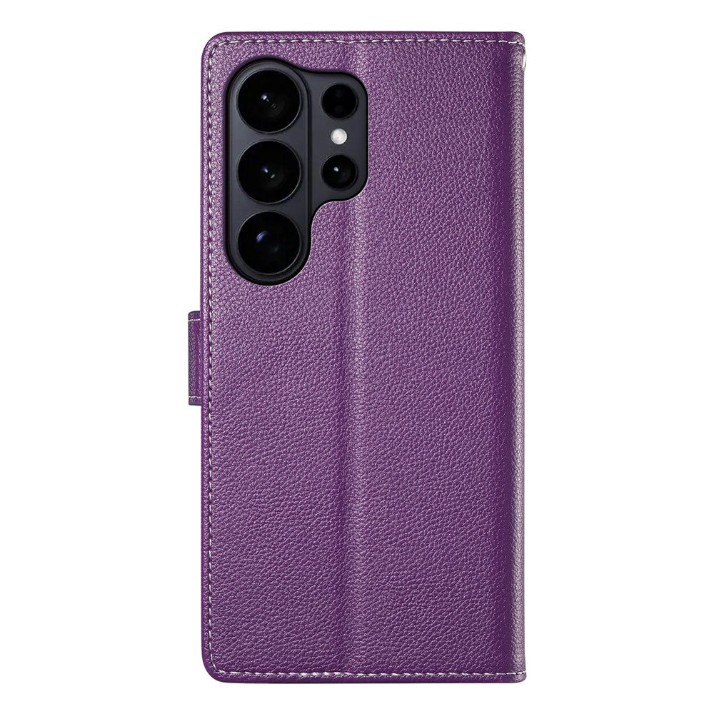 For Samsung Galaxy S26 Ultra Case Magnetic Snap Litchi Texture Leather Wallet Phone Cover with Wrist Strap