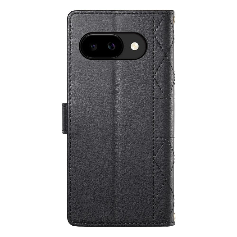 For Google Pixel 10a Wallet Case Rhombus Stitching Stand Leather Phone Cover with Long / Short Strap