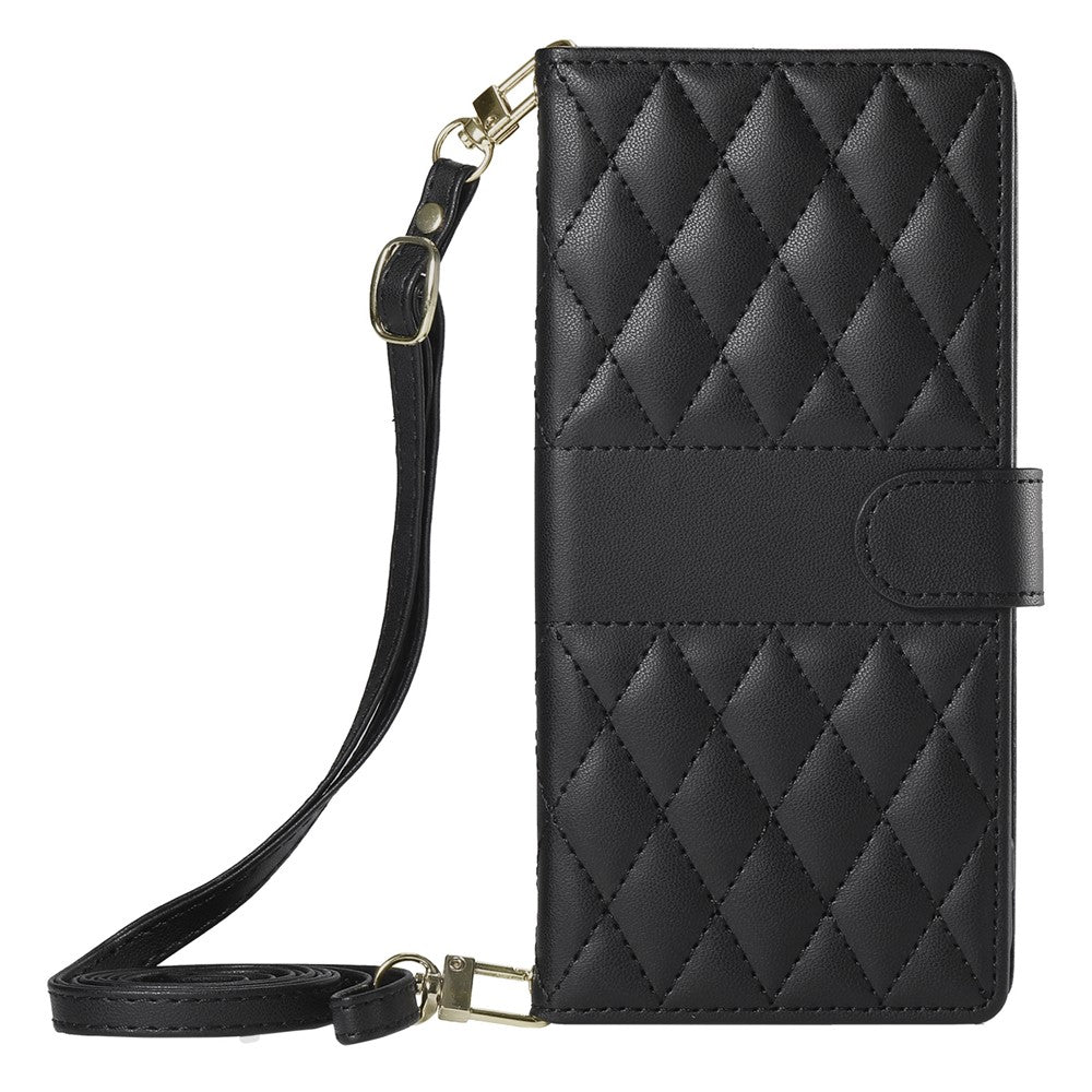 For Samsung Galaxy S26+ Wallet Case Rhombus Stitching Stand Leather Phone Cover with Long / Short Strap