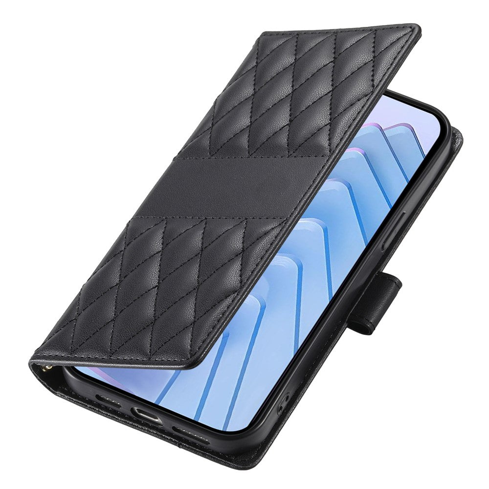 For Samsung Galaxy S26+ Wallet Case Rhombus Stitching Stand Leather Phone Cover with Long / Short Strap