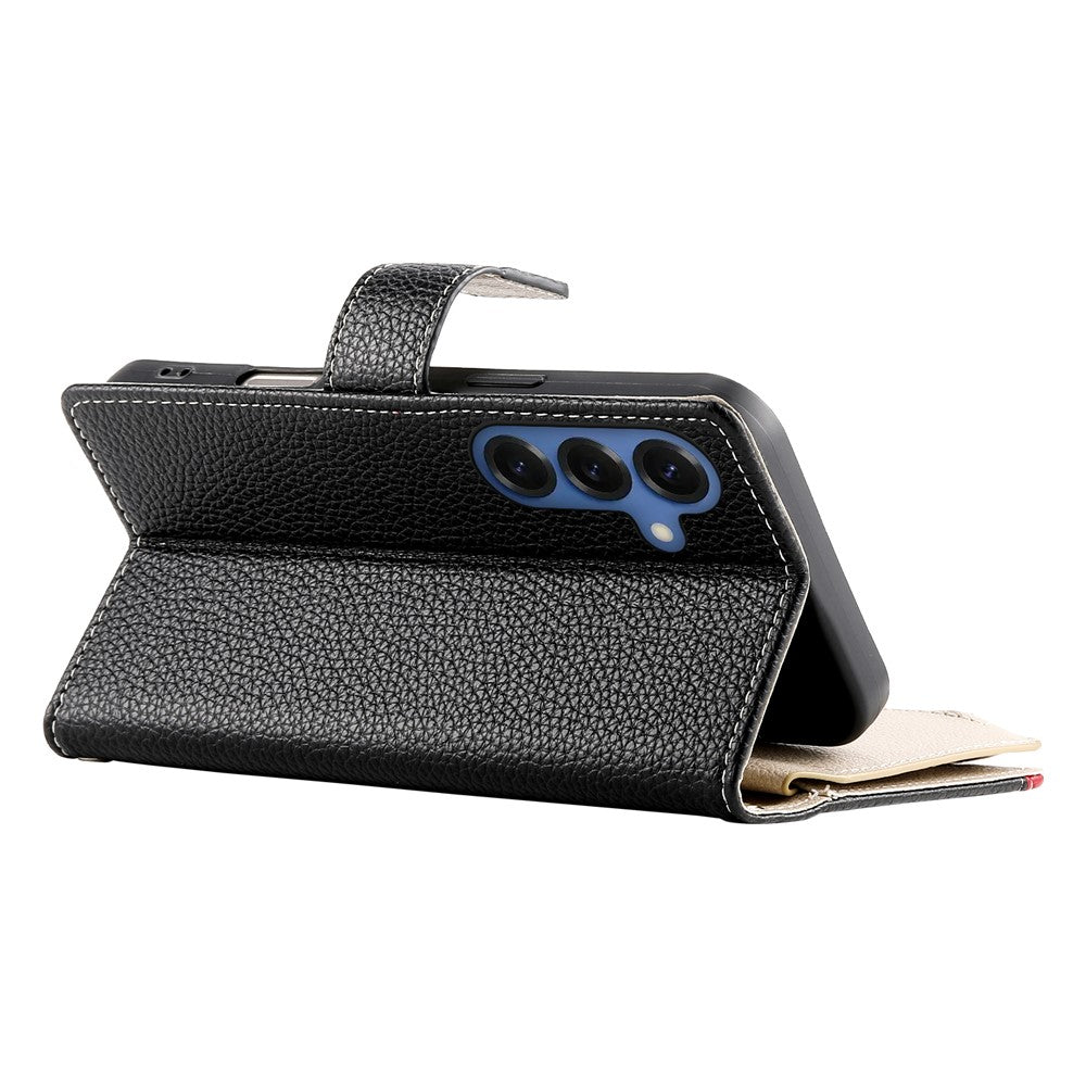 For Samsung Galaxy S26+ Case Zipper Wallet Color Splicing Leather Flip Phone Cover with Straps