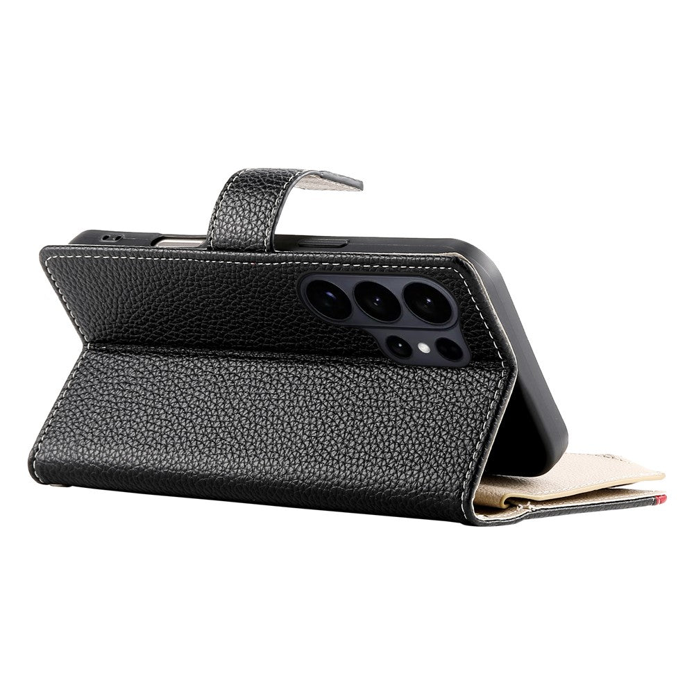 For Samsung Galaxy S26 Ultra Case Zipper Wallet Color Splicing Leather Flip Phone Cover with Straps