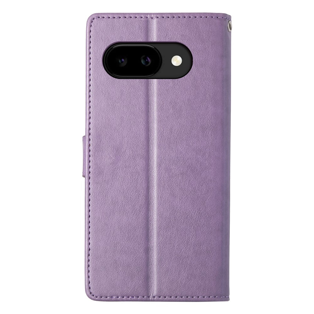 For Google Pixel 10a Wallet Case Butterfly Floral Imprint PU Leather Phone Cover with Wrist Strap
