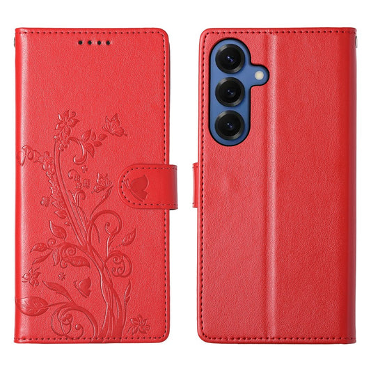 Galaxy S26 Handyhülle – Brieftaschen- mit Schmetterlings-Blumenaufdruck, PU-Leder, mit Handschlaufe