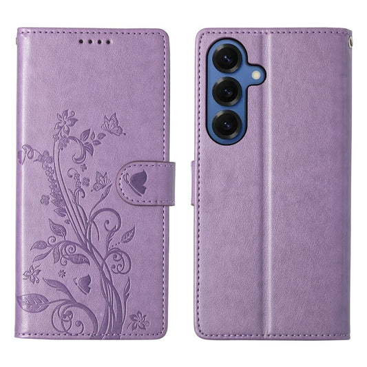 Galaxy S26 Handyhülle – Brieftaschen- mit Schmetterlings-Blumenaufdruck, PU-Leder, mit Handschlaufe