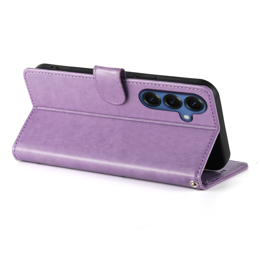 For Samsung Galaxy S26 Wallet Case Butterfly Floral Imprint PU Leather Phone Cover with Wrist Strap