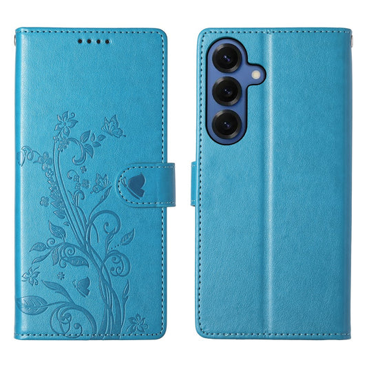 Galaxy S26+ Handyhülle – Brieftaschen- mit Schmetterlings-Blumenaufdruck, PU-Leder, mit Handschlaufe