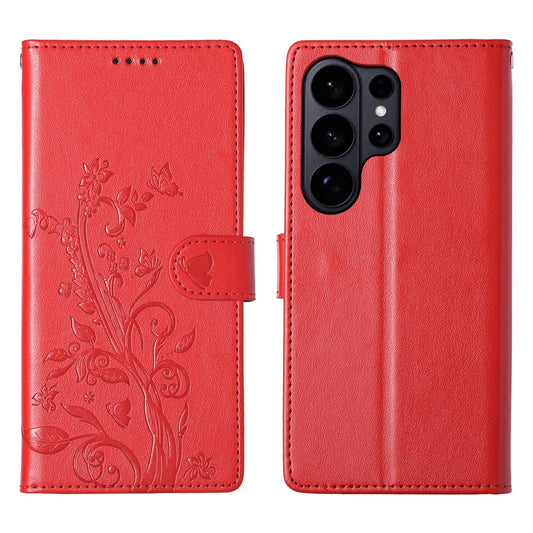 Galaxy S26 Ultra Handyhülle – Brieftaschen- mit Schmetterlings-Blumenaufdruck, PU-Leder, mit Handschlaufe