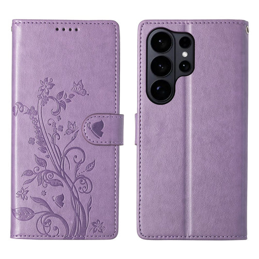 Galaxy S26 Ultra Handyhülle – Brieftaschen- mit Schmetterlings-Blumenaufdruck, PU-Leder, mit Handschlaufe
