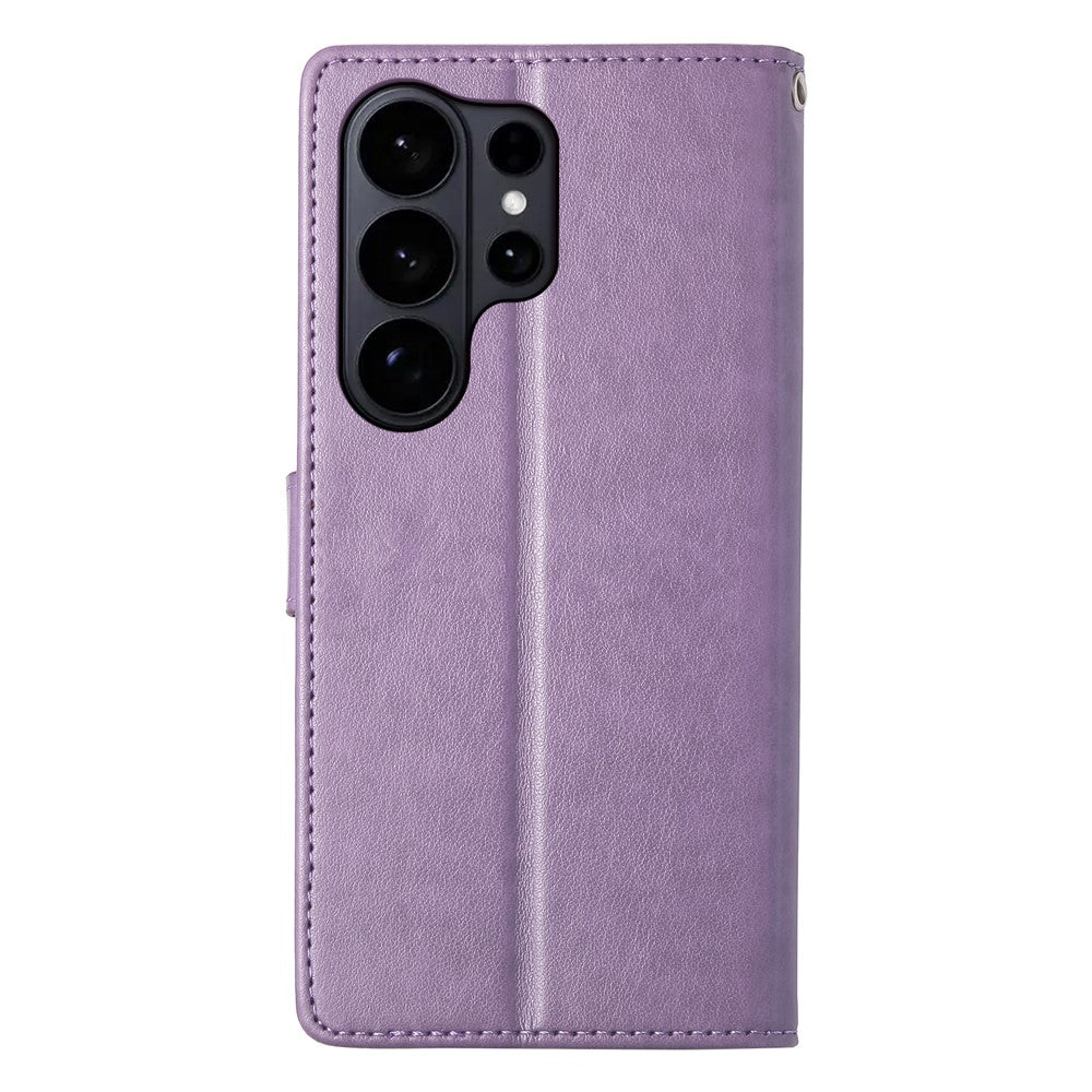For Samsung Galaxy S26 Ultra Wallet Case Butterfly Floral Imprint PU Leather Phone Cover with Wrist Strap