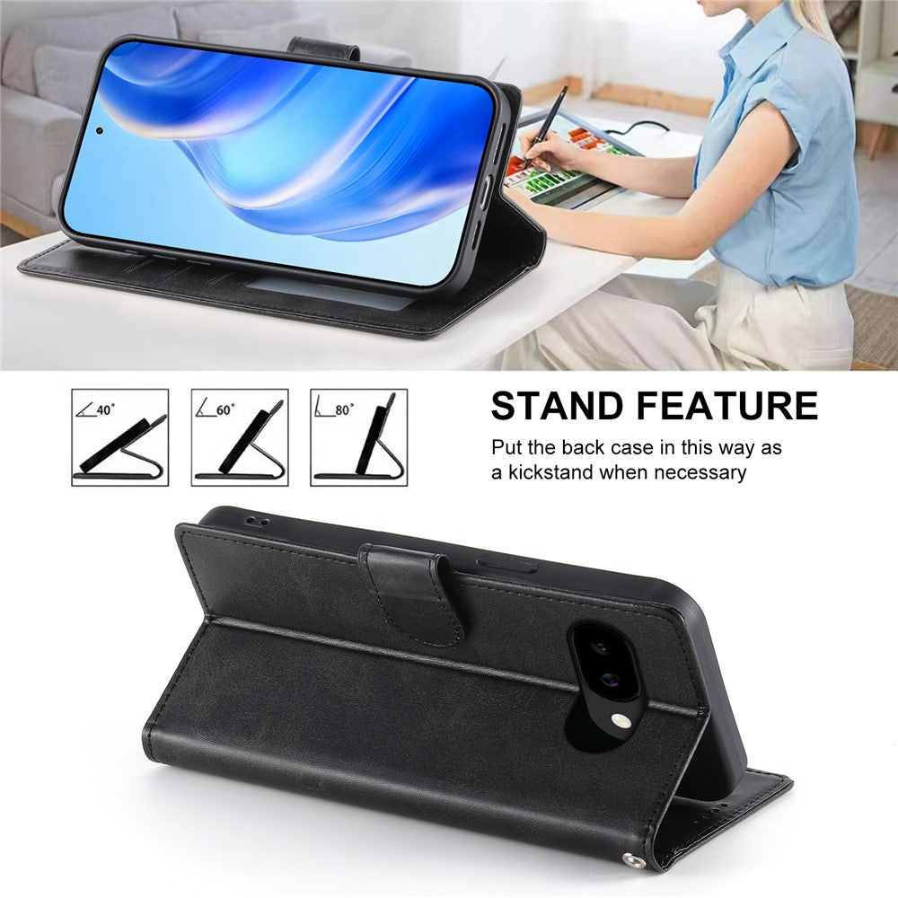For Google Pixel 10a Case Stand Wallet Calf Texture PU Leather Flip Phone Cover with Wrist Strap