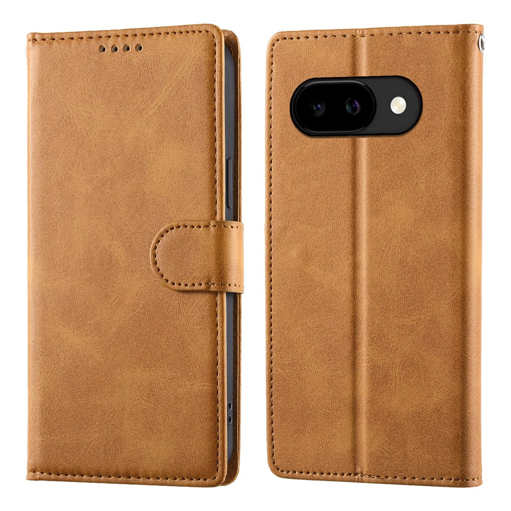 For Google Pixel 10a Case Stand Wallet Calf Texture PU Leather Flip Phone Cover with Wrist Strap