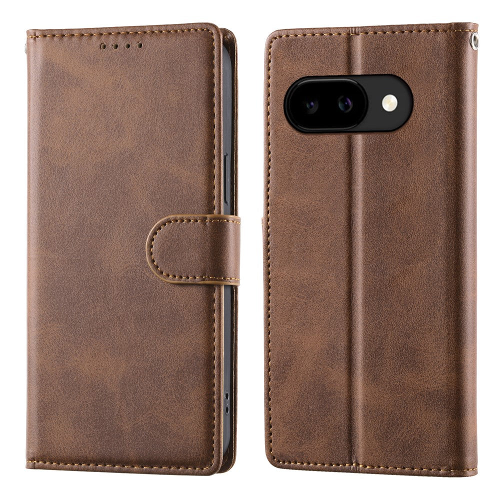 For Google Pixel 10a Case Stand Wallet Calf Texture PU Leather Flip Phone Cover with Wrist Strap