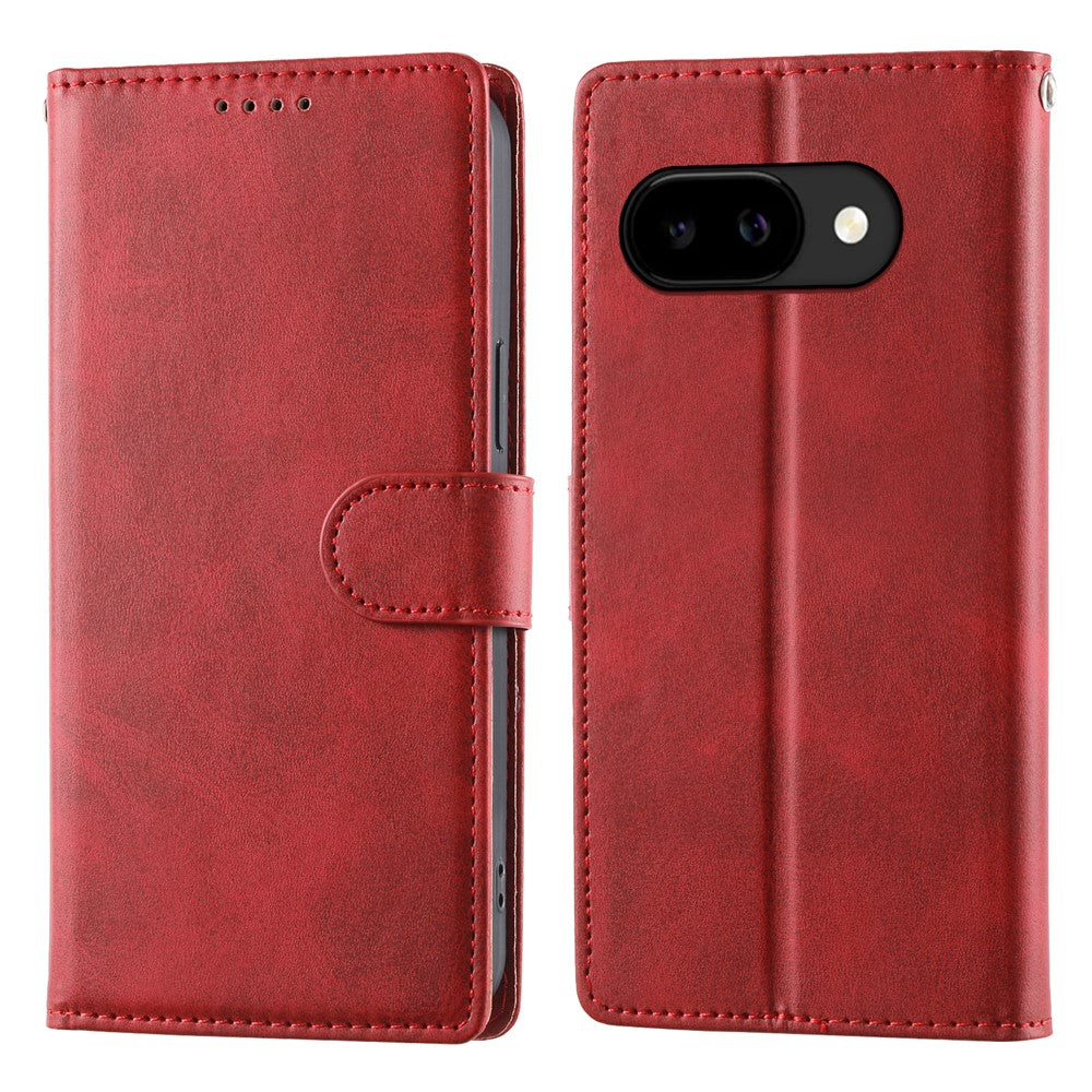 For Google Pixel 10a Case Stand Wallet Calf Texture PU Leather Flip Phone Cover with Wrist Strap