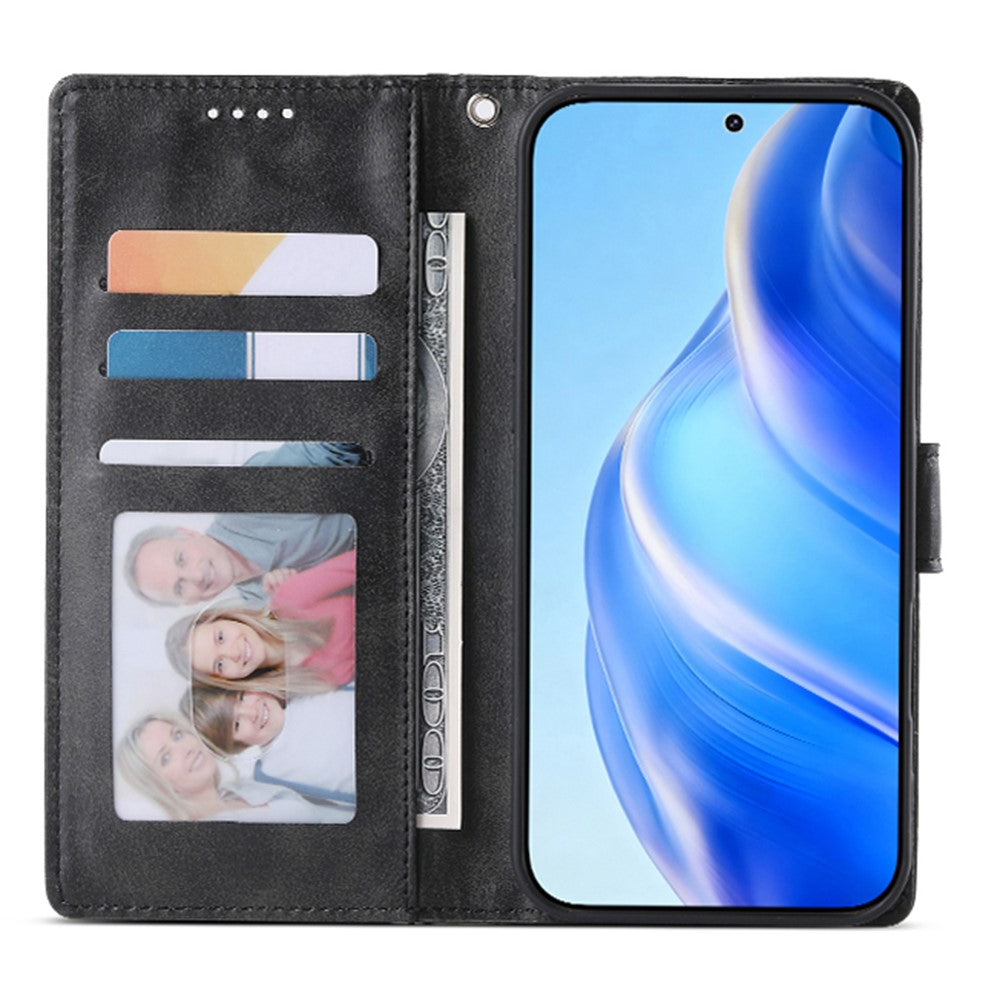 For Samsung Galaxy S26 Case Stand Wallet Calf Texture PU Leather Flip Phone Cover with Wrist Strap
