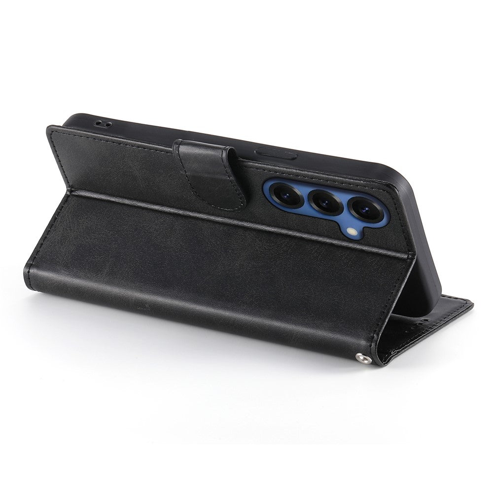 For Samsung Galaxy S26 Case Stand Wallet Calf Texture PU Leather Flip Phone Cover with Wrist Strap