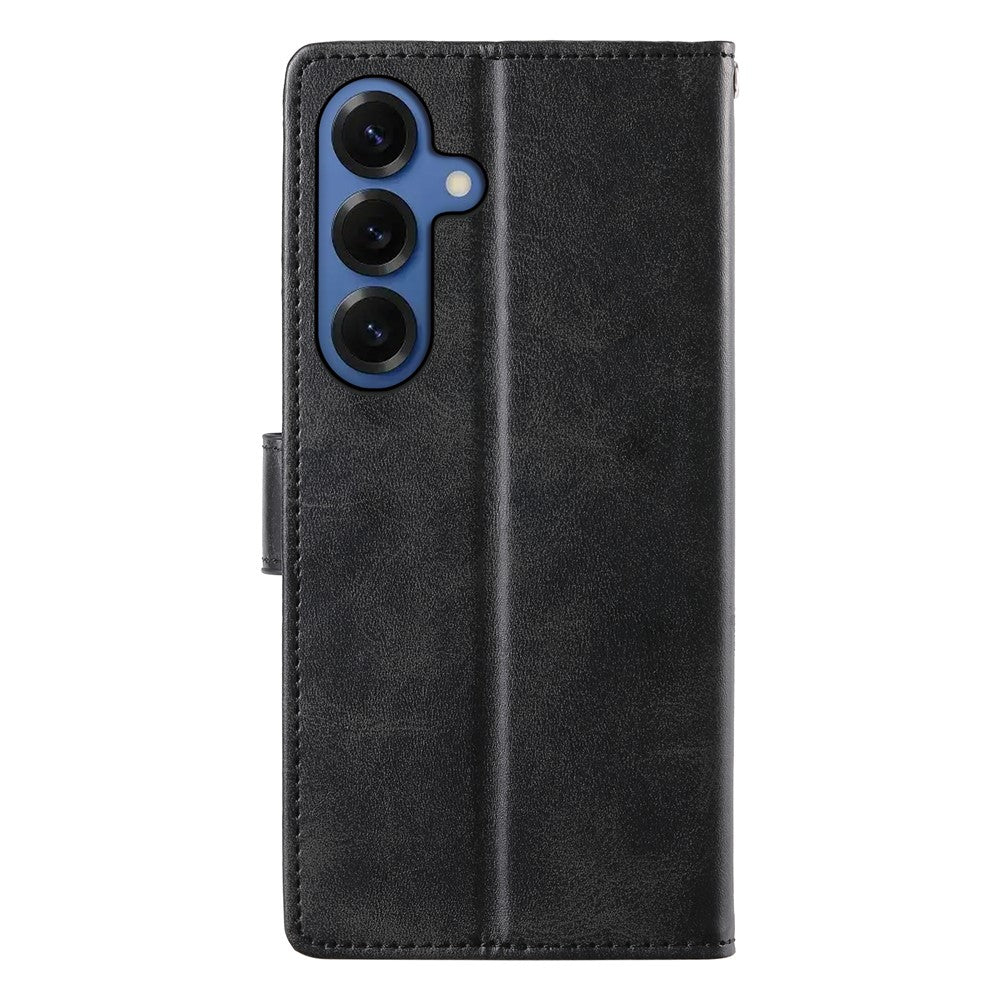 For Samsung Galaxy S26 Case Stand Wallet Calf Texture PU Leather Flip Phone Cover with Wrist Strap