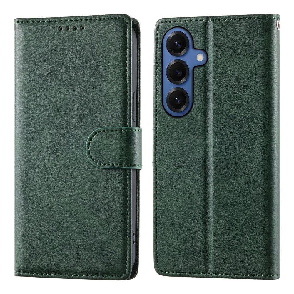 For Samsung Galaxy S26+ Case Stand Wallet Calf Texture PU Leather Flip Phone Cover with Wrist Strap