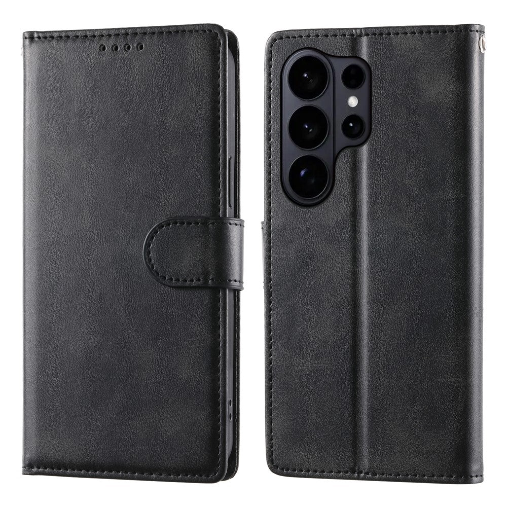 For Samsung Galaxy S26 Ultra Case Stand Wallet Calf Texture PU Leather Flip Phone Cover with Wrist Strap