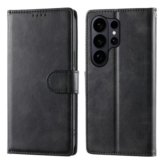Galaxy S26 Ultra Handyhülle – mit Standfunktion, Kalbslederstruktur, PU-Leder, Flip-Phone- mit Handschlaufe