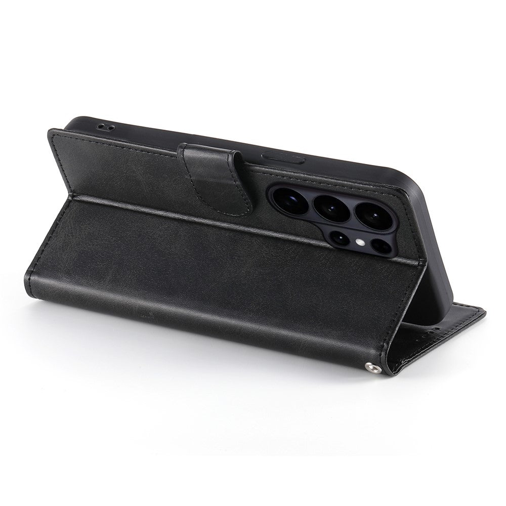 For Samsung Galaxy S26 Ultra Case Stand Wallet Calf Texture PU Leather Flip Phone Cover with Wrist Strap