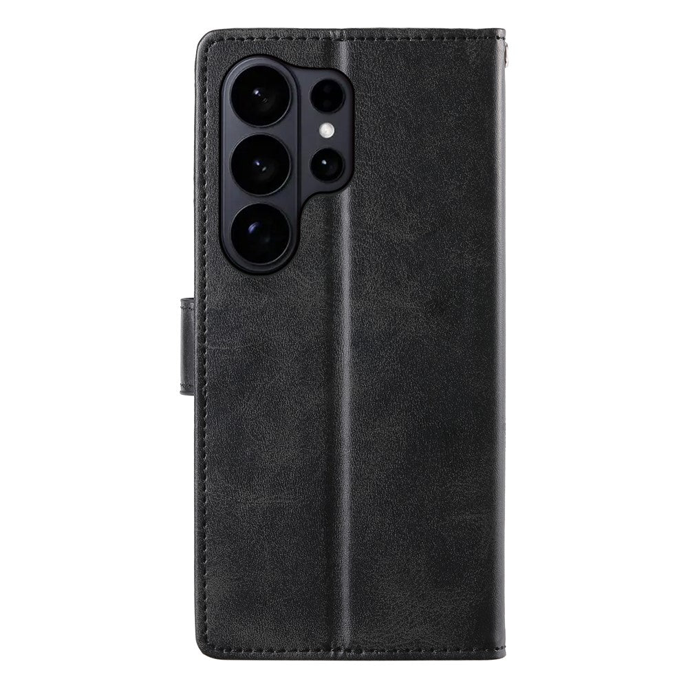 For Samsung Galaxy S26 Ultra Case Stand Wallet Calf Texture PU Leather Flip Phone Cover with Wrist Strap