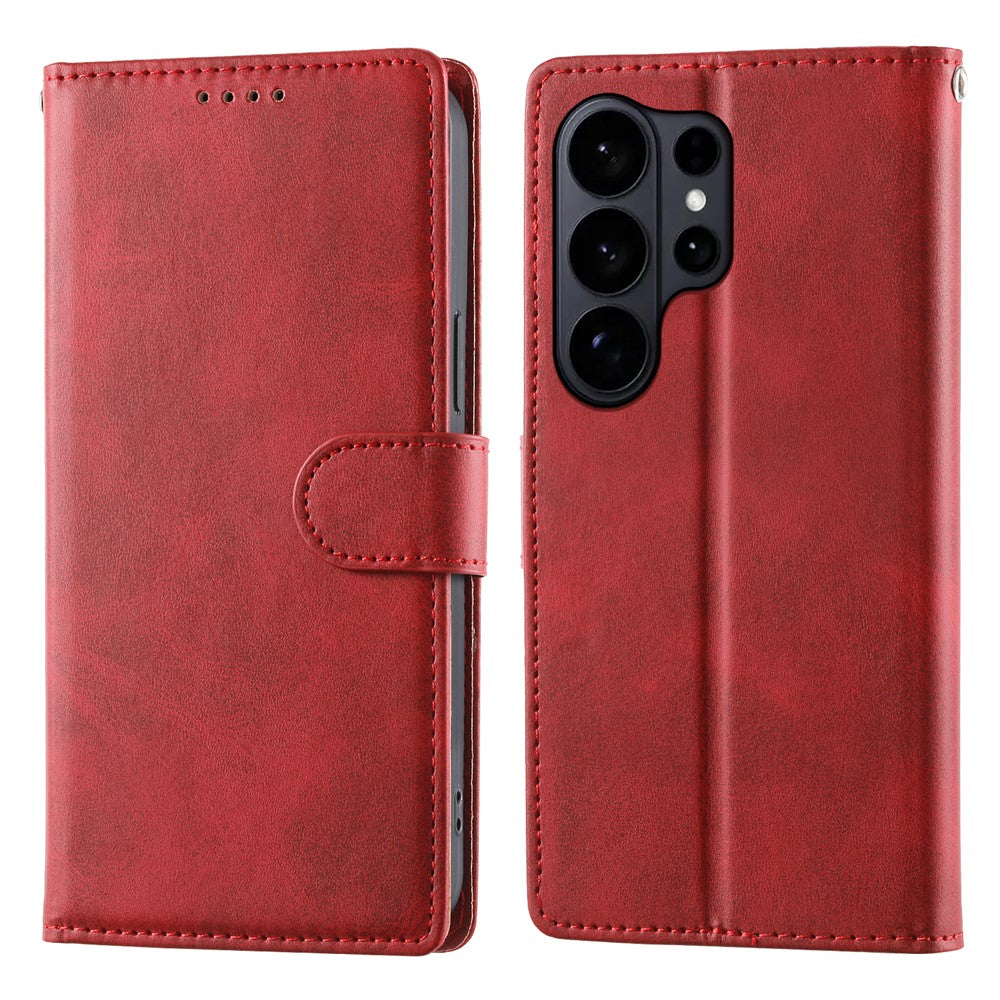For Samsung Galaxy S26 Ultra Case Stand Wallet Calf Texture PU Leather Flip Phone Cover with Wrist Strap
