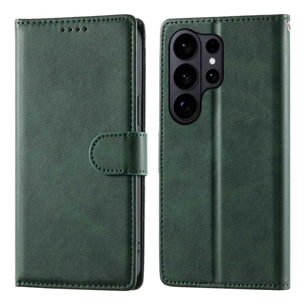 For Samsung Galaxy S26 Ultra Case Stand Wallet Calf Texture PU Leather Flip Phone Cover with Wrist Strap