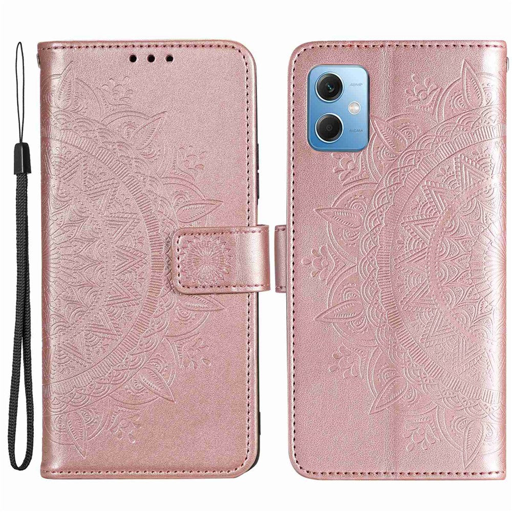 For Xiaomi Redmi Note 12 5G (India) / Note 12 5G (China) / Poco X5 5G Magnetic Clasp Cell Phone Cover Mandala Flower Imprinted PU Leather Flip Stand Wallet Case