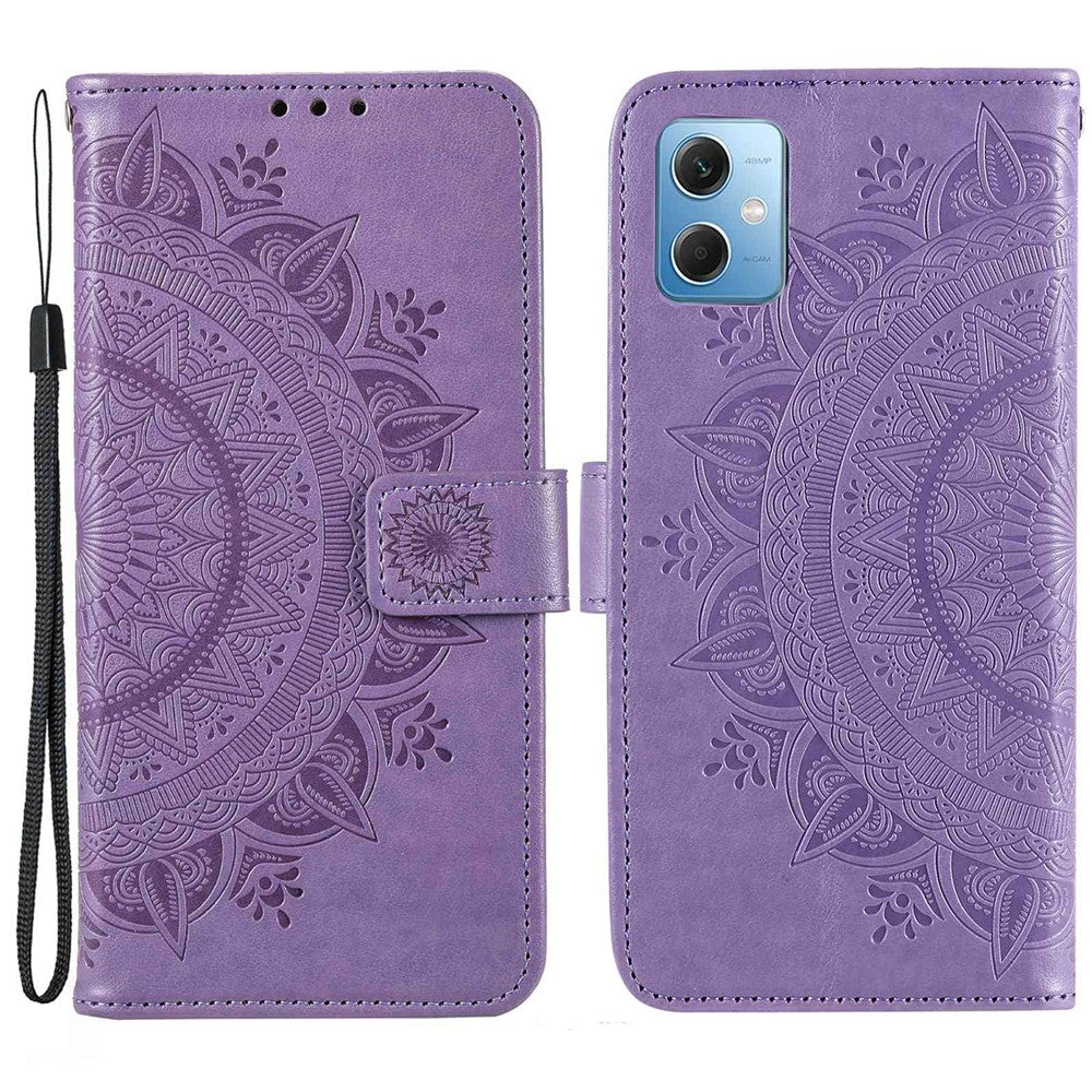 For Xiaomi Redmi Note 12 5G (India) / Note 12 5G (China) / Poco X5 5G Magnetic Clasp Cell Phone Cover Mandala Flower Imprinted PU Leather Flip Stand Wallet Case