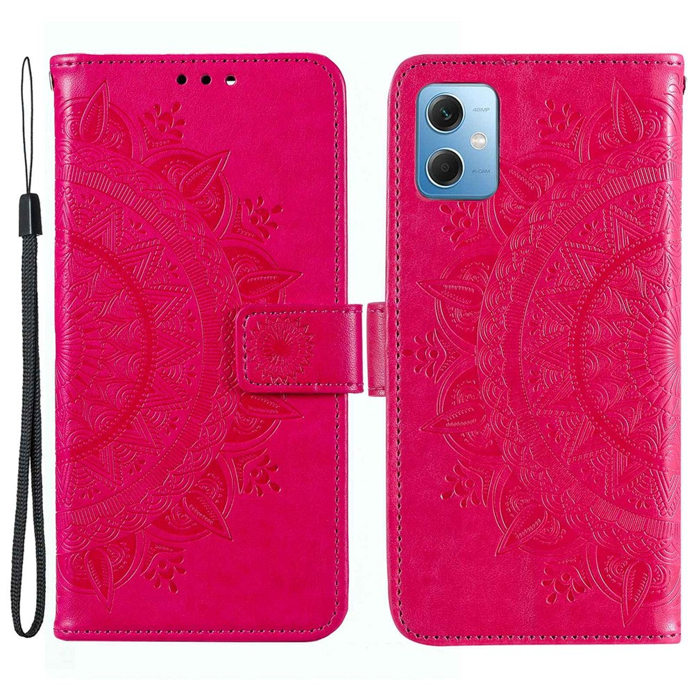 For Xiaomi Redmi Note 12 5G (India) / Note 12 5G (China) / Poco X5 5G Magnetic Clasp Cell Phone Cover Mandala Flower Imprinted PU Leather Flip Stand Wallet Case