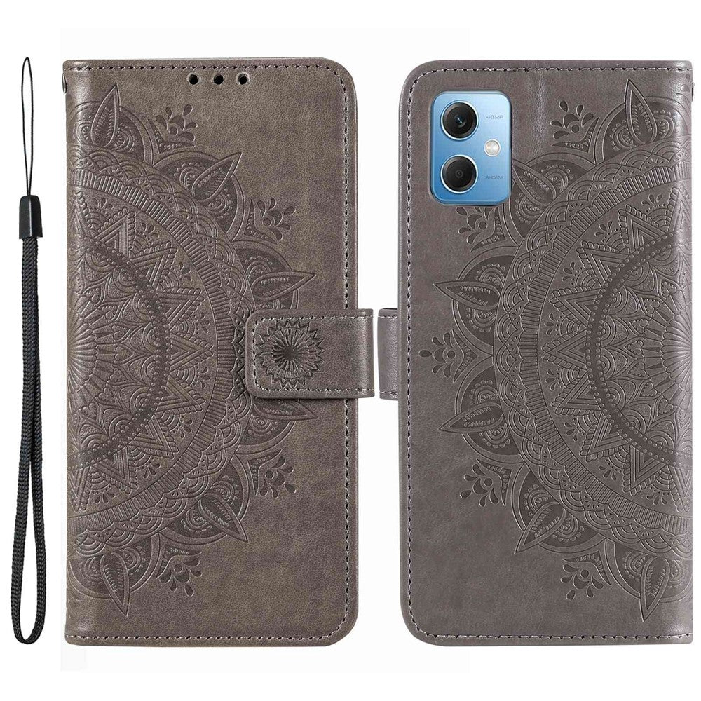 For Xiaomi Redmi Note 12 5G (India) / Note 12 5G (China) / Poco X5 5G Magnetic Clasp Cell Phone Cover Mandala Flower Imprinted PU Leather Flip Stand Wallet Case