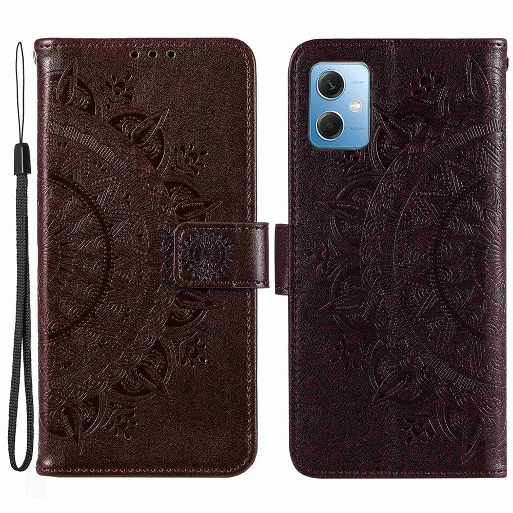 For Xiaomi Redmi Note 12 5G (India) / Note 12 5G (China) / Poco X5 5G Magnetic Clasp Cell Phone Cover Mandala Flower Imprinted PU Leather Flip Stand Wallet Case