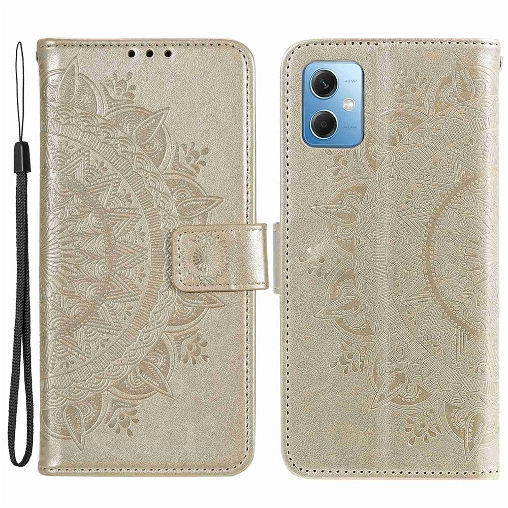 For Xiaomi Redmi Note 12 5G (India) / Note 12 5G (China) / Poco X5 5G Magnetic Clasp Cell Phone Cover Mandala Flower Imprinted PU Leather Flip Stand Wallet Case
