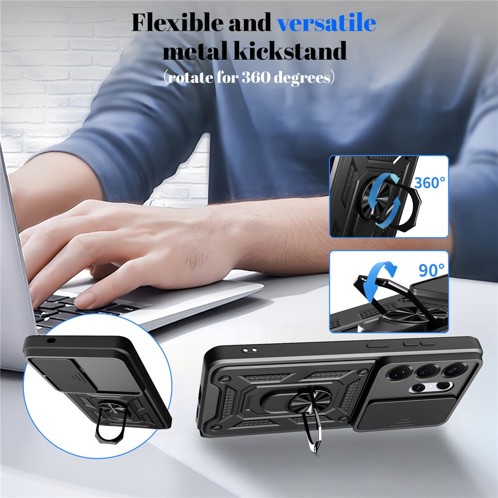 For Samsung Galaxy S26 Ultra Case with Slide Camera Lid PC + TPU Kickstand Phone Cover